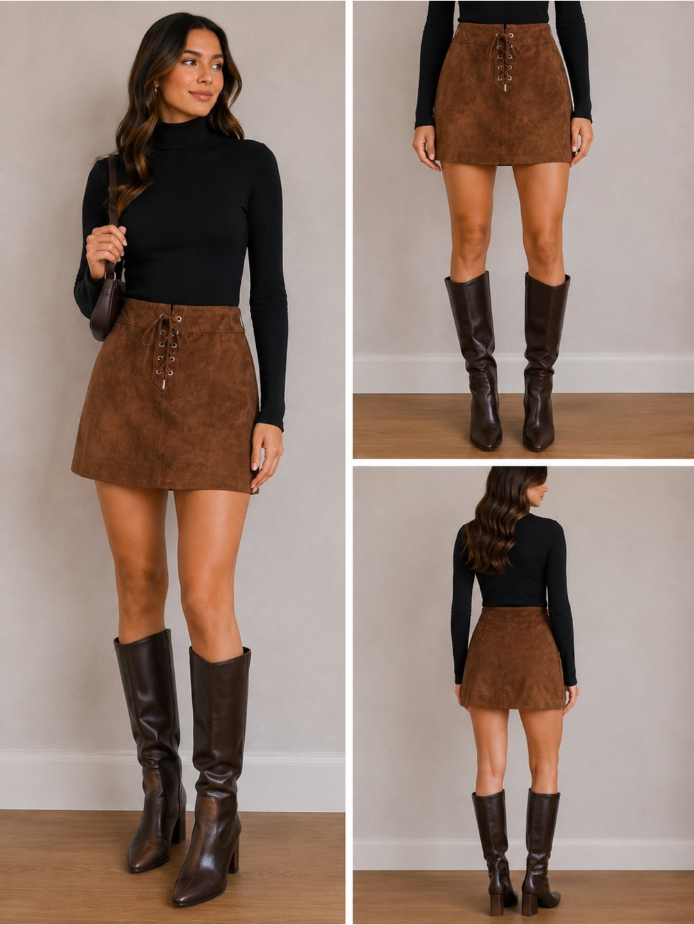 Abercrombie & Fitch Brown Faux Suede Lace Up Mini Skirt Size 2 Y2K